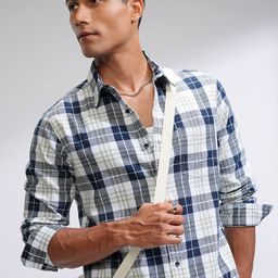 HIGHLANDER Men Comfort Slim Fit Spread Collar Tartan Checked Cotton Casual Shirt-image-47
