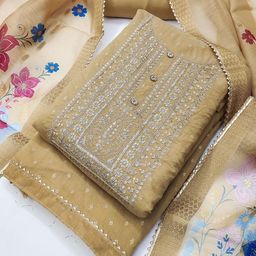 TAVAS Ethnic Motifs Embroidered Chanderi Silk Unstitched Dress Material-12