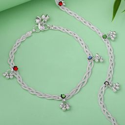 Estele Rhodium-Plated Crystals Studded And Ghungroo Beaded Anklets-picture-38