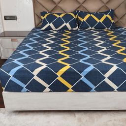 AVI Blue Geometric 180 TC King Bedsheet with 2 Pillow Covers-image-70