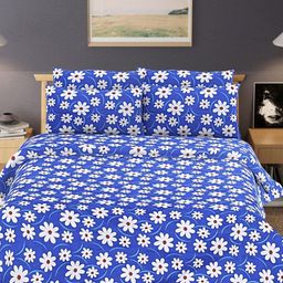 Aura Blue & White Floral Cotton 300 TC Double Queen Bedsheet Set-2.40 m x 2.25 m-image-92
