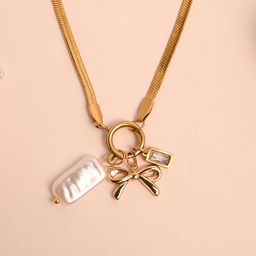 Estailo fashion Gold-Plated Artificial Stones Studded Minimal Necklace-image-92