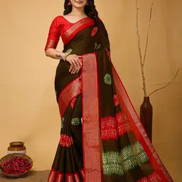 HERE&NOW Ethnic Motifs Zari Art Silk Banarasi Saree-picture-29