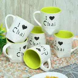 Myntra Elegant Homes Green & White 6 Pieces Ceramic Matte Cups-image-61