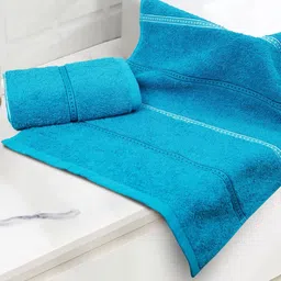 MYTRIDENT Turquoise Blue 2 Pieces Striped 450 GSM Pure Cotton Hand Towels-image-79