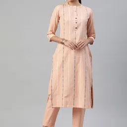 Saanjh Peach Stripes Woven Straight with Trousers-picture-42