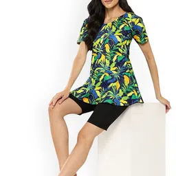 Aarika Leaf Printed Swim Suit With Cap image 2