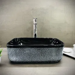 Premium Designer Ceramic Structure Wash Basin(22) with Waste Pipe & Coupling Set (16*12*5)(Structure) Table Top Basin-51
