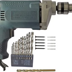 6-Month Warranty 100% Copper Winding 10mm Blue Electric drill machine with 13pc hss1pc Masonry & 10pc Gitti Screw set Pistol Grip Drill-24