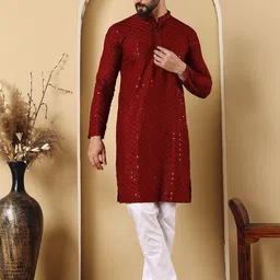 Shiv Leela Men Embroidered Chikankari Kurta-image-32