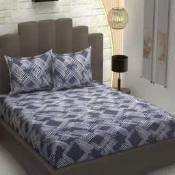 Banchmark Home Furnishings Grey & White 300 TC King Bedsheet with 2 Pillow Covers-image-96