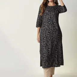 SHOWOFF Ethnic Motifs Printed Round Neck Straight Kurta-picture-17