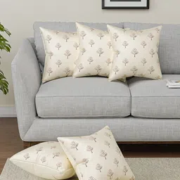 Aura Cream-Coloured & Beige Set of 5 Floral Square Cushion Covers-28