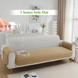 HOKIPO Camel Brown Quilted Waterproof 1 Seater Sofa Seat Mat & 2 Armrest Covers-picture-23