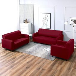Aura Maroon Stretchable Three Seater Sofa Cover With 2 Single Seater Sofa Cover-image-82