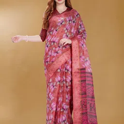 Rani Saahiba Floral Kota Doria Printed Saree With Blouse Piece-picture-40