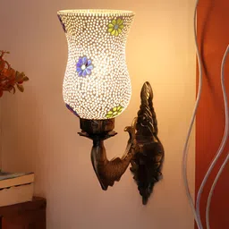 Devansh White & Gold-Toned Textured Metal Traditional Wall Lamp-5