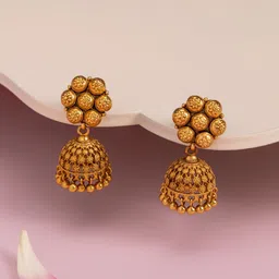 Kushal's Fashion Jewellery Gold-Plated Dome Shaped Antique Jhumkas Earrings-11