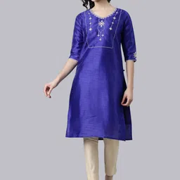 Samhitas Floral Thread Work V-Neck Straight Pure Silk Kurta-picture-28
