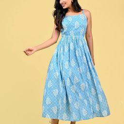 GORDHAN Floral Printed Shoulder Straps Fit & Flare Maxi Dress-image-85