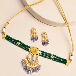 STYYO Gold-Plated Kundan Stones Studded And Pearls Beaded Jewellery Set-20