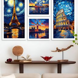 Kotart White & Blue 4 Pieces Contemporary Wooden Wall Arts-picture-44