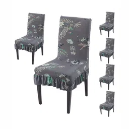 HOKIPO Set Of 6 Grey Printed Chair Covers-4