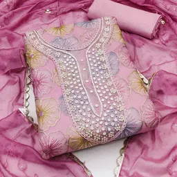 Blissta Floral Embellished Organza Unstitched Dress Material-image-81