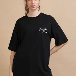 MORSE CODE Graphic Printed Oversized Pure Cotton T-shirt-26