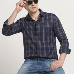 TRYBUY.IN Men Standard Spread Collar Windowpane Checked Cotton Casual Shirt-image-37