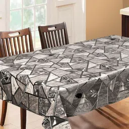 LooMantha Grey Floral Waterproof Plastic 6-Seater Table Cover-54