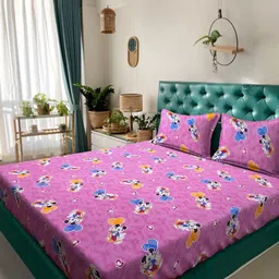 KLOTTHE Purple Printed 400 TC Pure Cotton King Bedsheet With 2 Pillow Covers 2.50 x 2.25 m-image-33