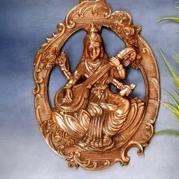 apka mart Bronze Carved Goddess Sarasvati Playing Veena Hanging Spiritual Wall Decor-image-17