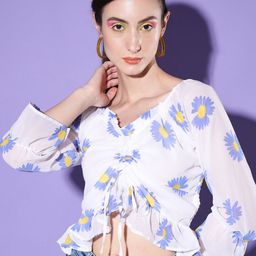 QIOA Floral Printed Georgette Crop Top-picture-24