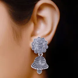 DIVASTRI Set Of 4 Silver-Plated Dome Shaped Oxidized Jhumkas image 2