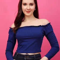 MINOS Women Solid Off-Shoulder Cotton Top-image-59