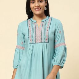 TUNIYA Women Mandarin Collar Ethnic Motifs Embroidered Tunic-image-84