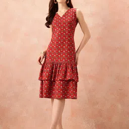 NNAVDHA Women Floral Print Drop-Waist Midi Dress-picture-32