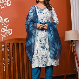 Anouk Women Abstract Printed Cotton Kurta with Trouser & Dupatta image 5