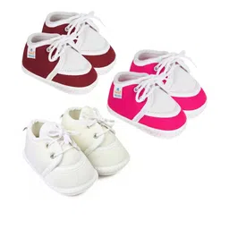 NESKA MODA 6 To 12 Month 3 Pair Combo Skin Friendly Soft Cotton Lace Shoes/ Booties-image-99