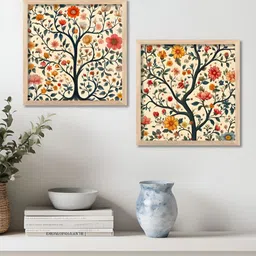 Kotart Yellow & Red 2 Pieces Madhubani Printed Wooden Wall Paintings-57