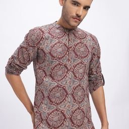 Anouk Rustic Ethnic Motifs Print Pure Cotton Band Collar Roll-Up Sleeves Straight Kurta-picture-37
