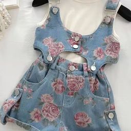TrendyKid Girls Printed Dungarees Set-image-4