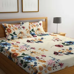 Myntra Elegant Homes Cream-Coloured Printed 300 TC Fitted King Bedsheet Set 2.5 x 2.2 m-image-34
