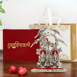 INTERNATIONAL GIFT Silver-Toned Lord Ganesha Goddess Laxmi Religious Idol Showpiece-image-86
