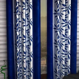 BELLA TRUE Blue & White 2 Pieces Floral Printed Eyelet Fitted Long Door Curtains-image-93