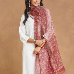 Fabindia Floral Block Printed Cotton Silk Dupatta-picture-33