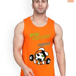 SLOWLORIS Pack Of 2 Printed Sleeveless Bio Washed Combed Cotton Gym Vests-picture-16