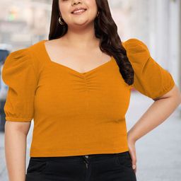 wild U Women Sweetheart Neck Puff Sleeve Crop Fitted Top-34
