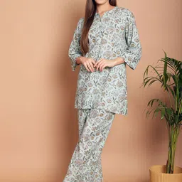Indreams Women Floral Printed Kurti Pyjamas Night suit-image-77